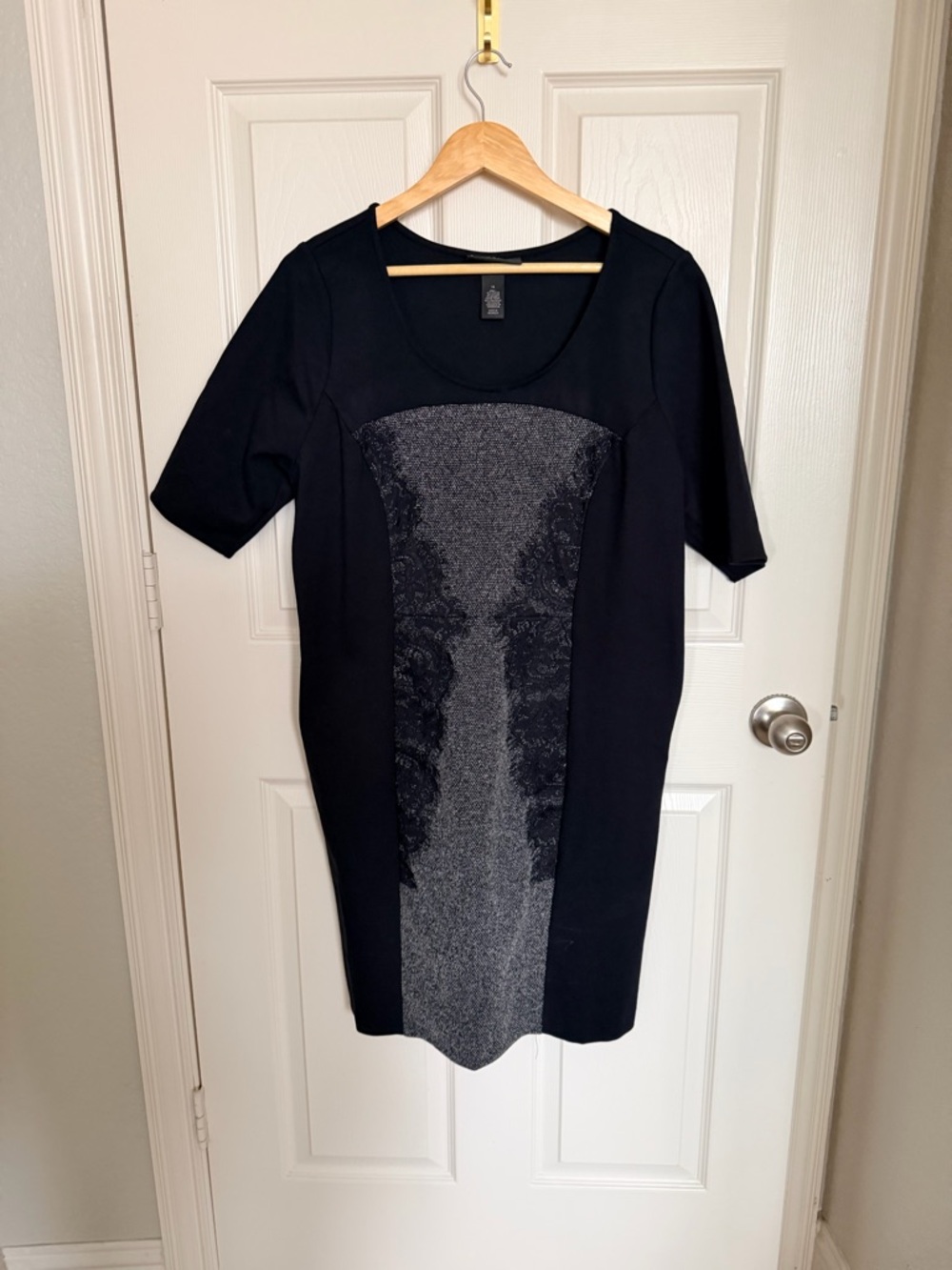 Lane Bryant Black and Gray Midi Sheath Dress Size 14 Figure Flattering